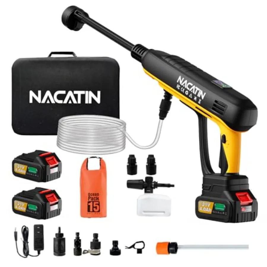 

Cordless Washer for Car Washing Patio Fence Driveway Outdoor Cleaning; Brushless Motor 3 Gear 2 Batteries 6-in-1 Nozzle 6m Hose