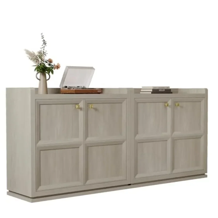 Sideboard Buffet Cabinet for dining room, MDF wood, matte black, 4 doors with golden handles and adjustable shelves