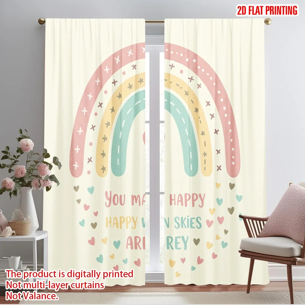 

2pcs 2D flat printing Drapes Rainbow Hearts Happy Skies Polyester Fabric Without Electricity Holiday Decorations for Indoor