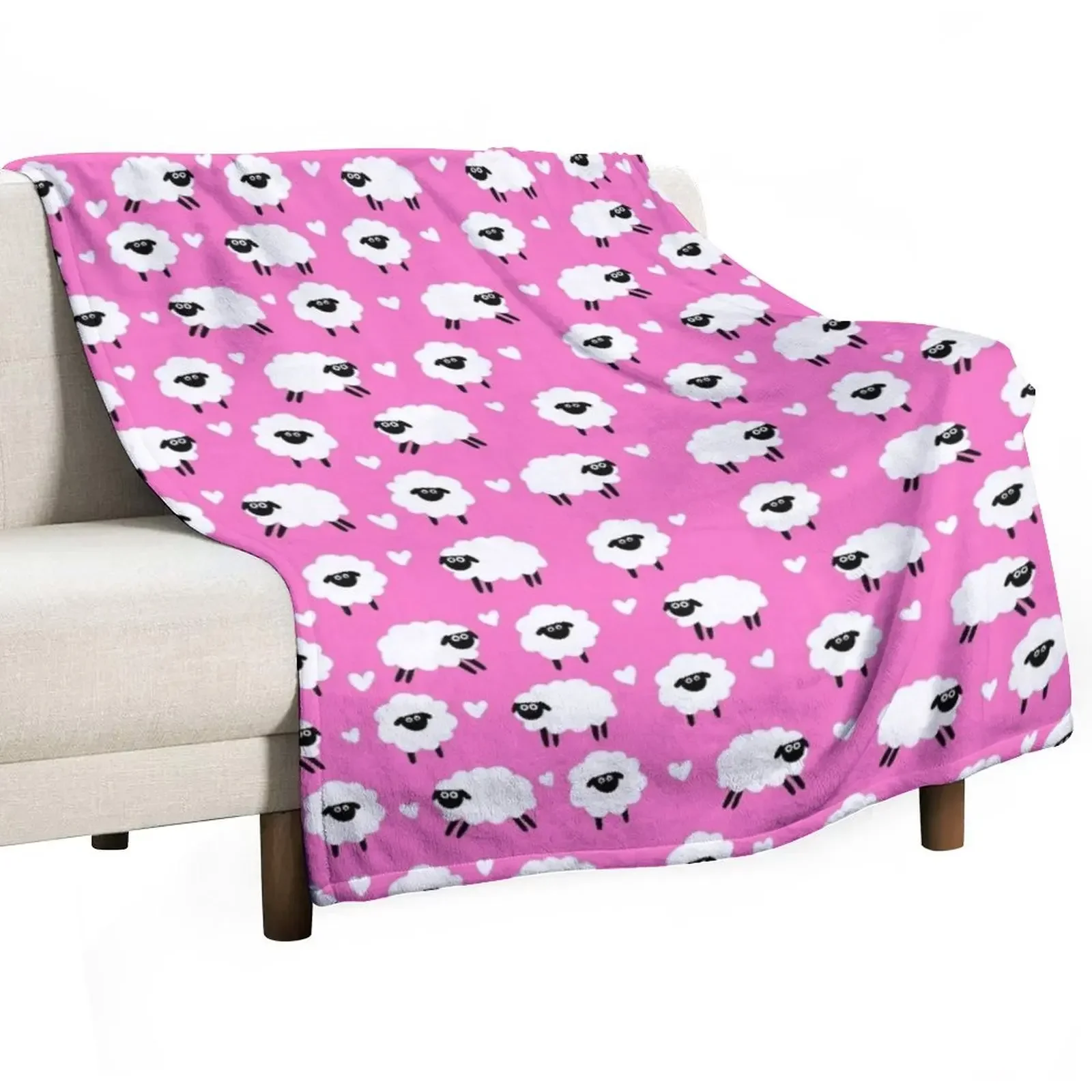 Sheep and Hearts Pattern - Pink Throw Blanket wednesday Stuffeds Soft Beds Blankets