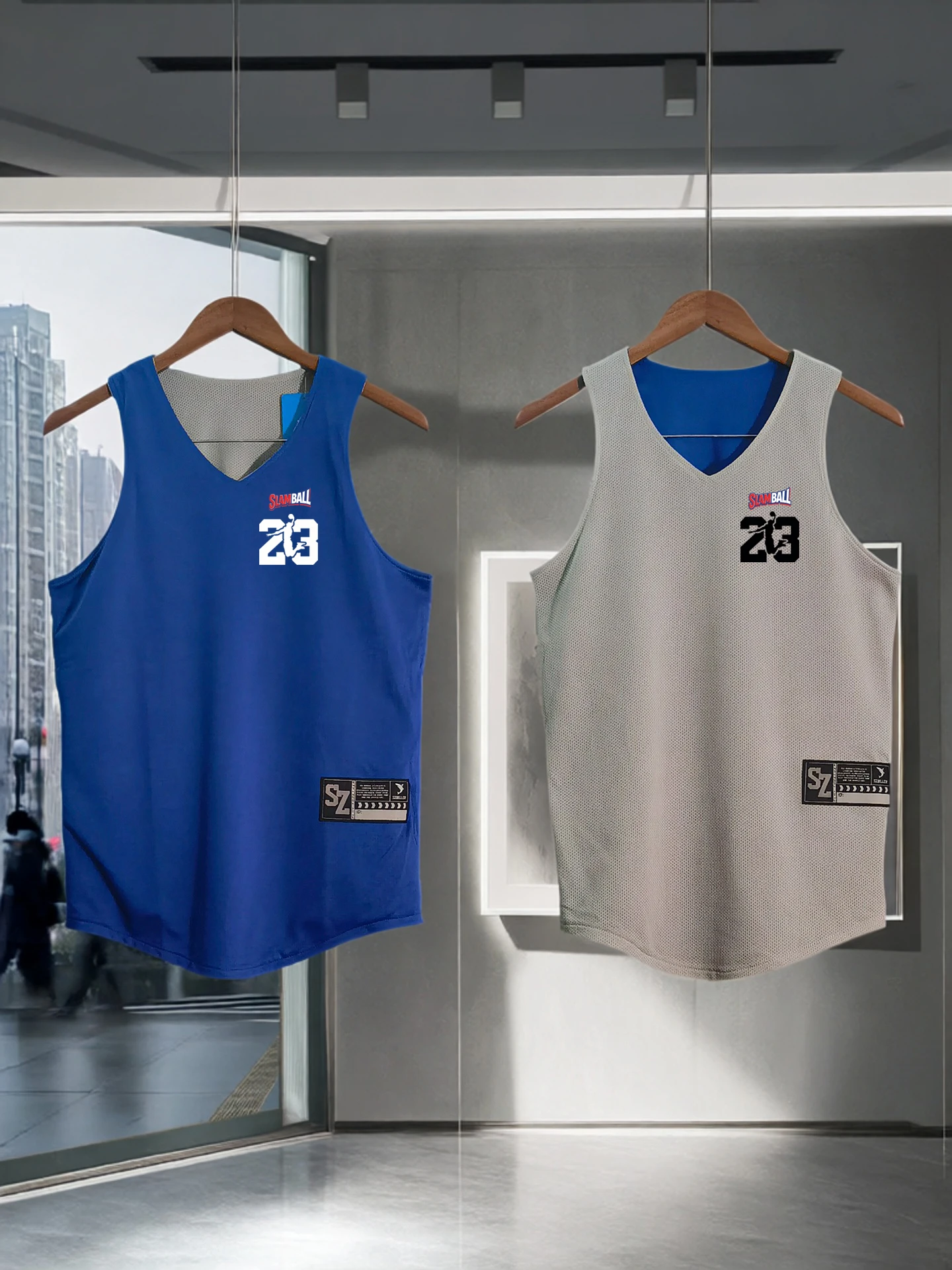 American Style Basketball Jersey Vest Double-Sided Wear V-Neck Running Fitness Sports Top for Men Training Clothing