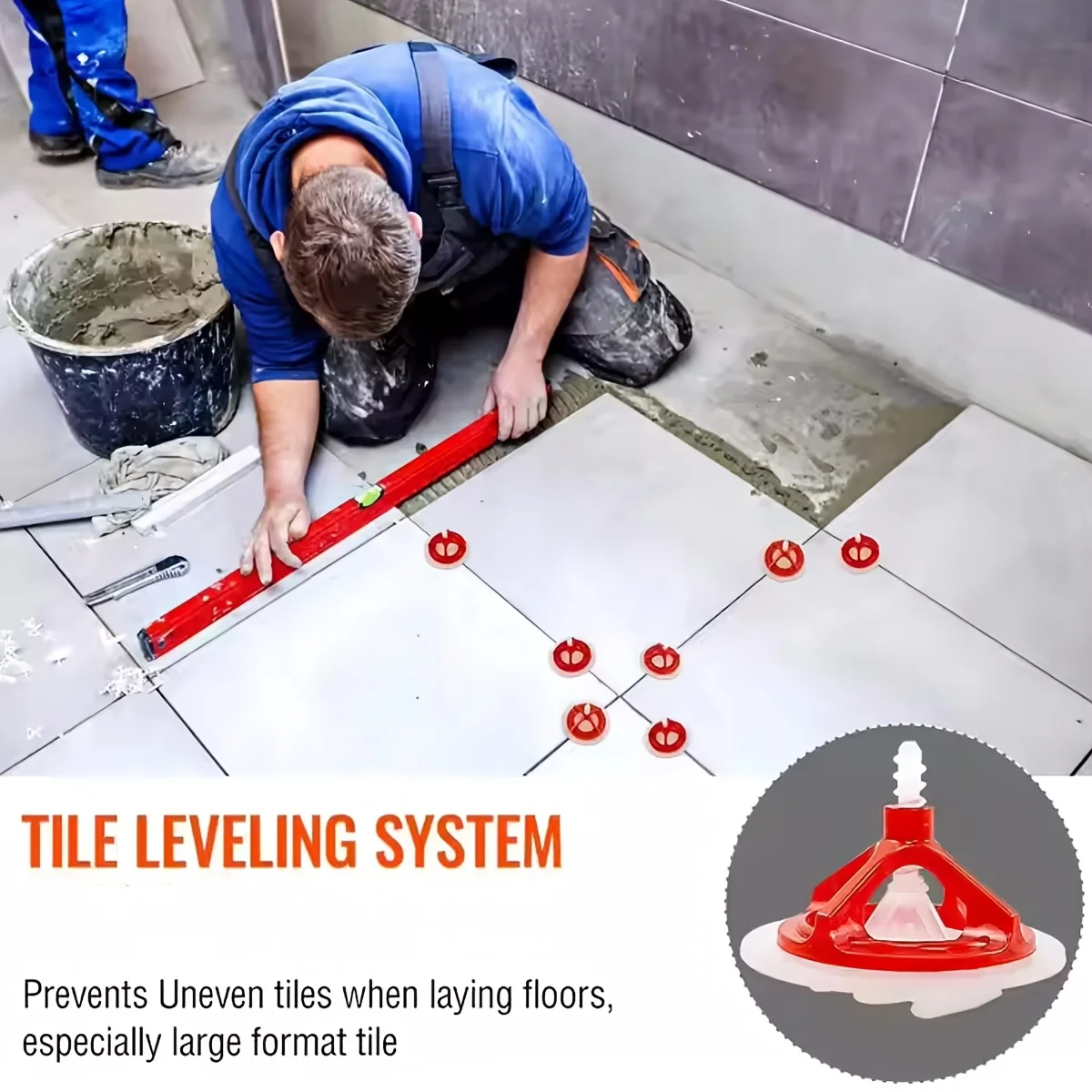 Zestaw podkładek poziomujących do płytek i wielorazowych osłonek, system poziomowania płytek z dystansem 1-3 mm, zestaw narzędzi budowlanych.