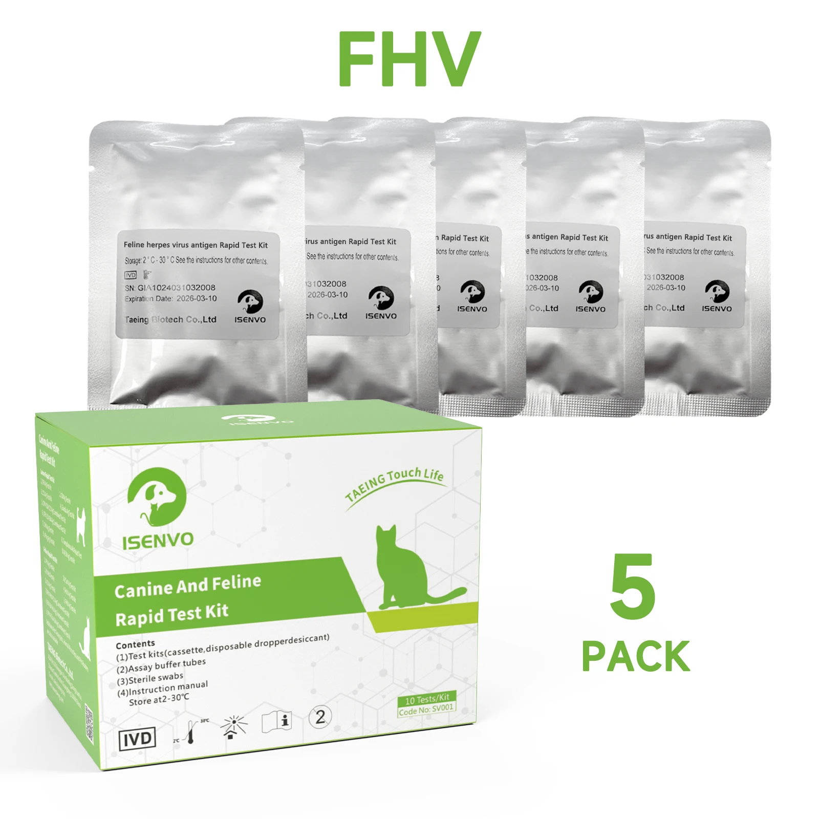 5 Pcs Feline HERPESVIRUS FHV-Ag Rapid Test Kit Cats Kitten Home Health Detection