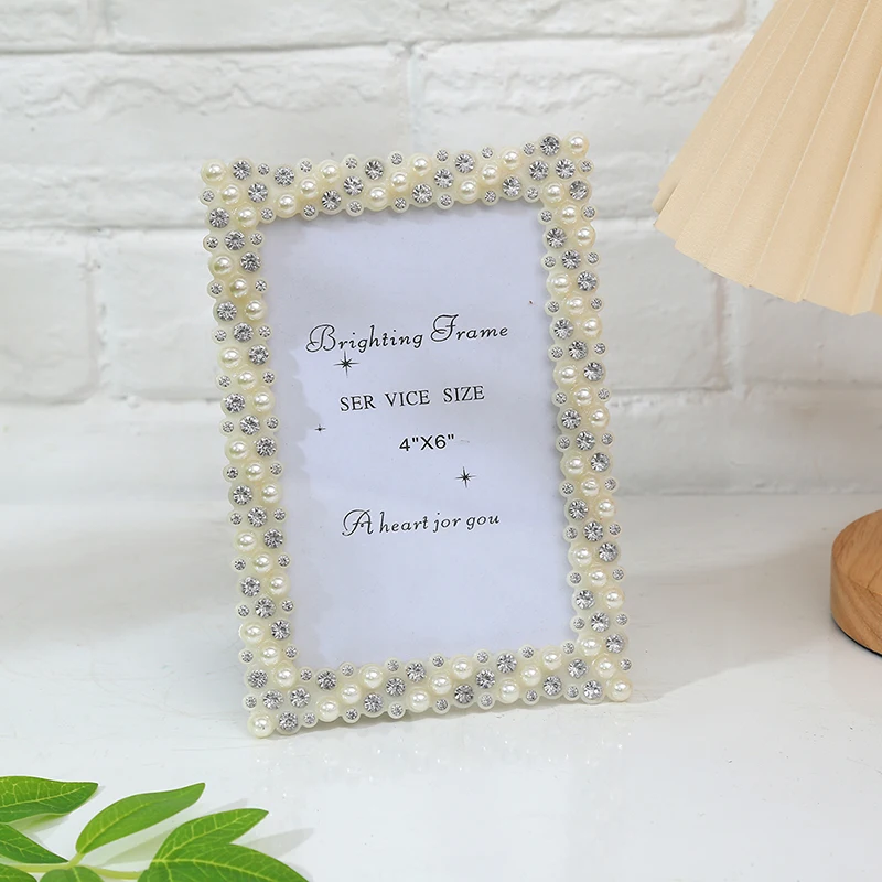 1Pcs exquisite pearl crystal photo frame, vertically placed 6-inch and 7-inch couple photos, single photo decoration desktop
