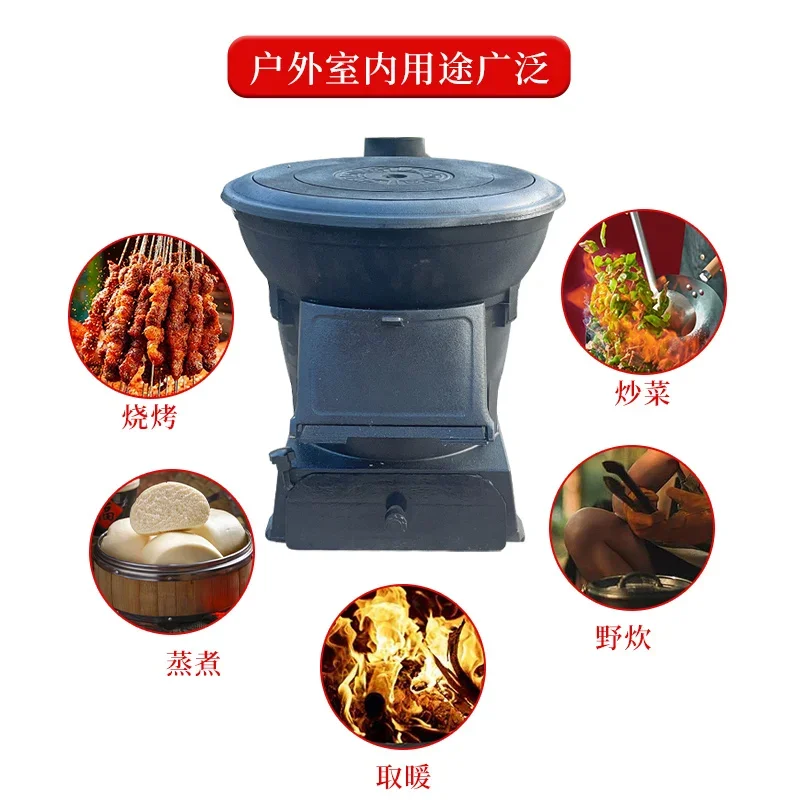 موقد تسخين منزلي شتوي سميك للغاية من الحديد الزهر، موقد خبز ريفي داخلي بدون دخاني، حطب موفر للطاقة