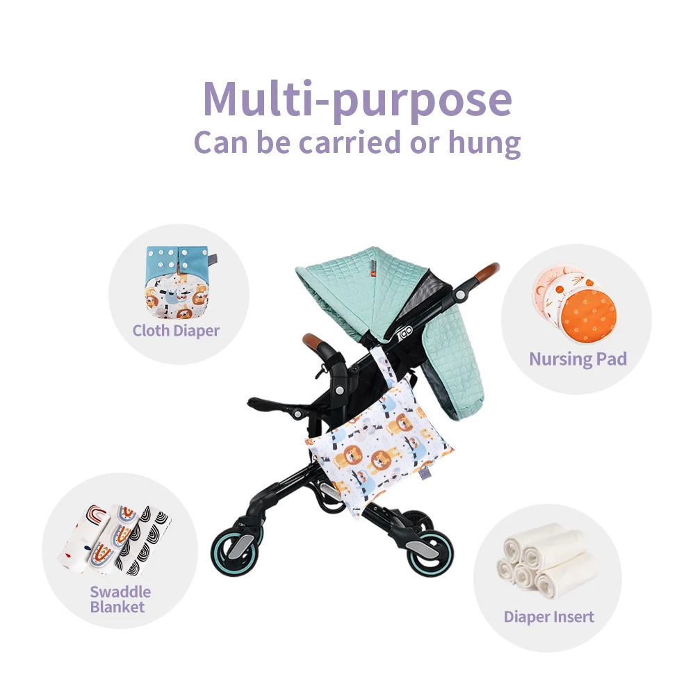 Elinfant 2PCS Set Wet Dry Bag Mini Baby Diaper Bag Nappy Bag 18*25cm Waterproof Reusable Washable Diaper Bag