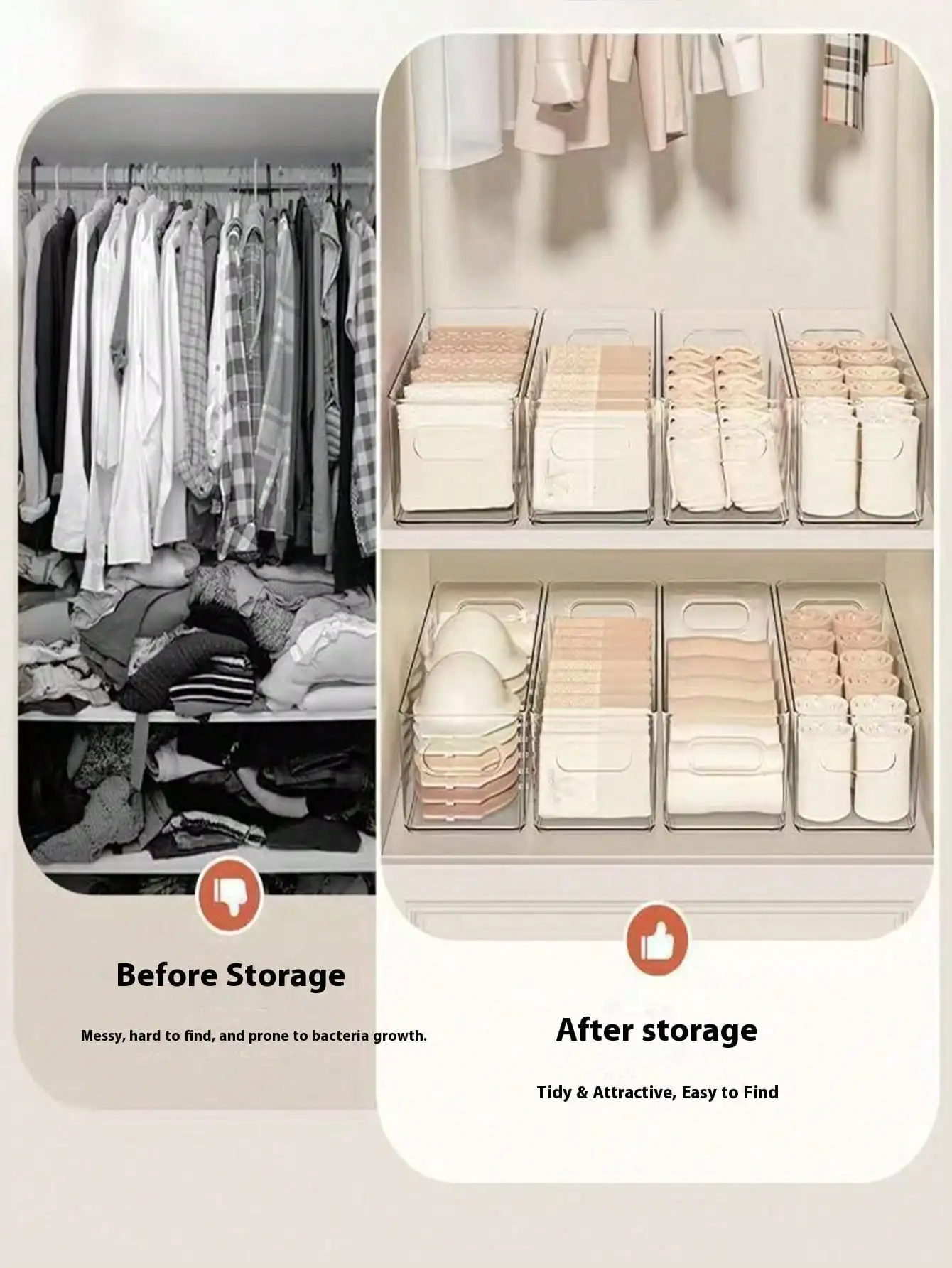 7pcs Transparent Desktop Storage Box Home Underwear Bra Socks Cosmetic Phone Case Refrigerator Drawer Organizer, Clear Acrylic Container Set For Bedroom Closet Bathroom Kitchen Organization, Stackable Multipurpose Storage Solution For Women Girls Dorm Apa view 2