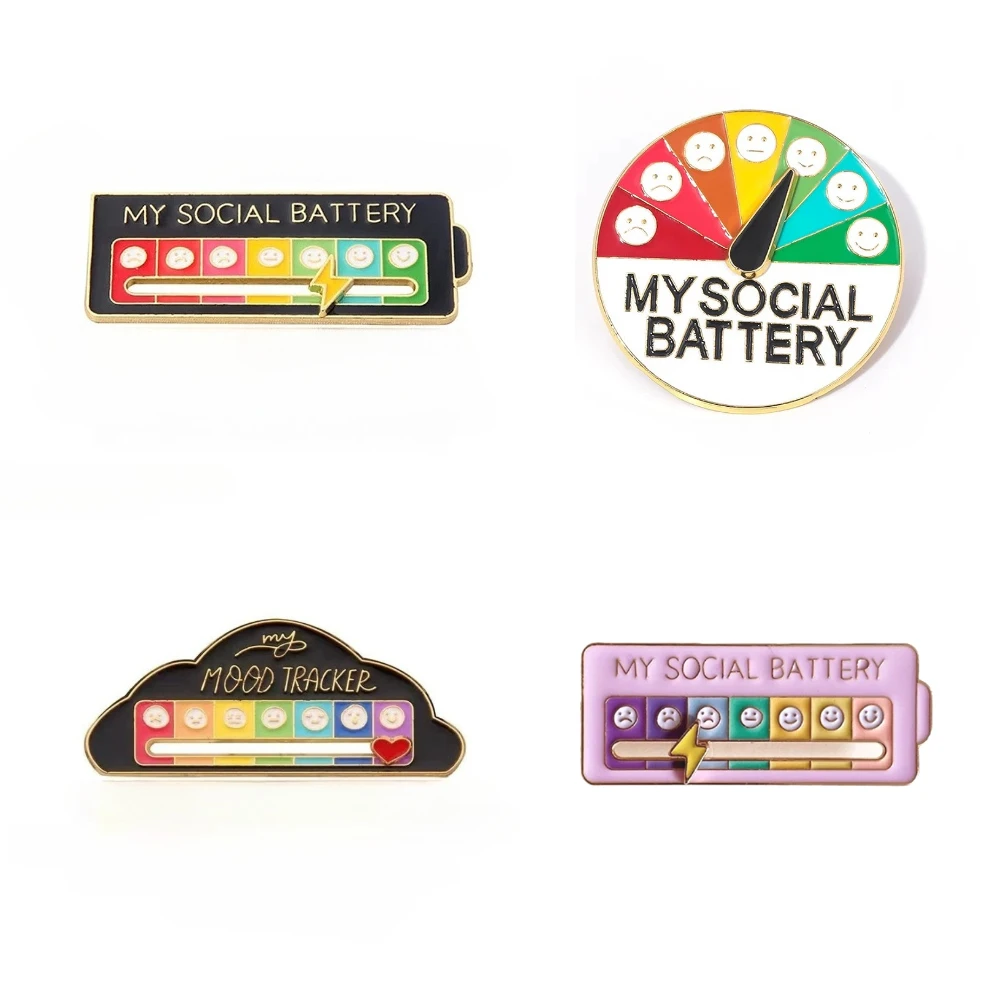 الوردي البطارية الاجتماعية التفاعلية انزلاق دبابيس المزاج المقتفي سحابة شكل بروش أسبوع شارة التلبيب الصحة العقلية الانطوائي هدية