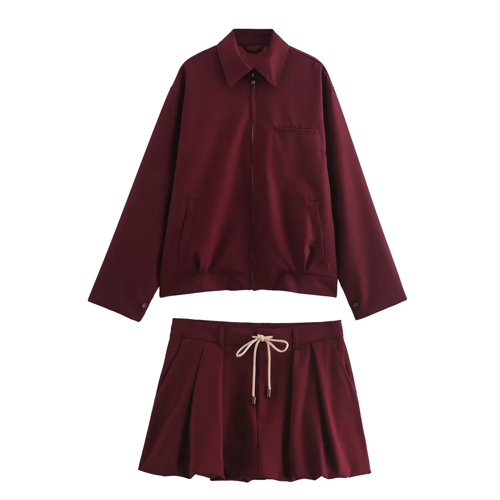 2024 Autumn European And American Style Women\'s Clothing New Fashion Temperament Zipper Pocket Jacket Jacket Half Skirt Set