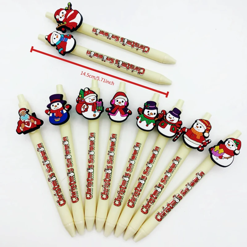 8Pcs/10Pcs Off-White Christmas Snowman Themed Printed Ballpoint Pens Creative Snowman Element Ballpoint Pens Student Gift Pens