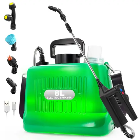 2 Gallon Battery Powered Sprayer,Garden Sprayer with 3 Adjustable Pressures & Telescopic Wand, Rechargeable Electric Weed Sprayer for Lawn, Yard,4 Nozzles Included