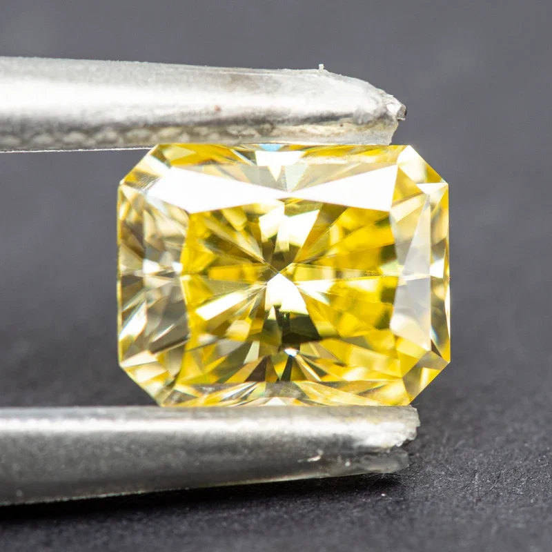 Moissanite Gemstone para Fazer Jóias, Corte Radiante, Cor Amarelo Limão, Diamante Crescido em Laboratório, Encantos DIY, Material com Certificado GRA