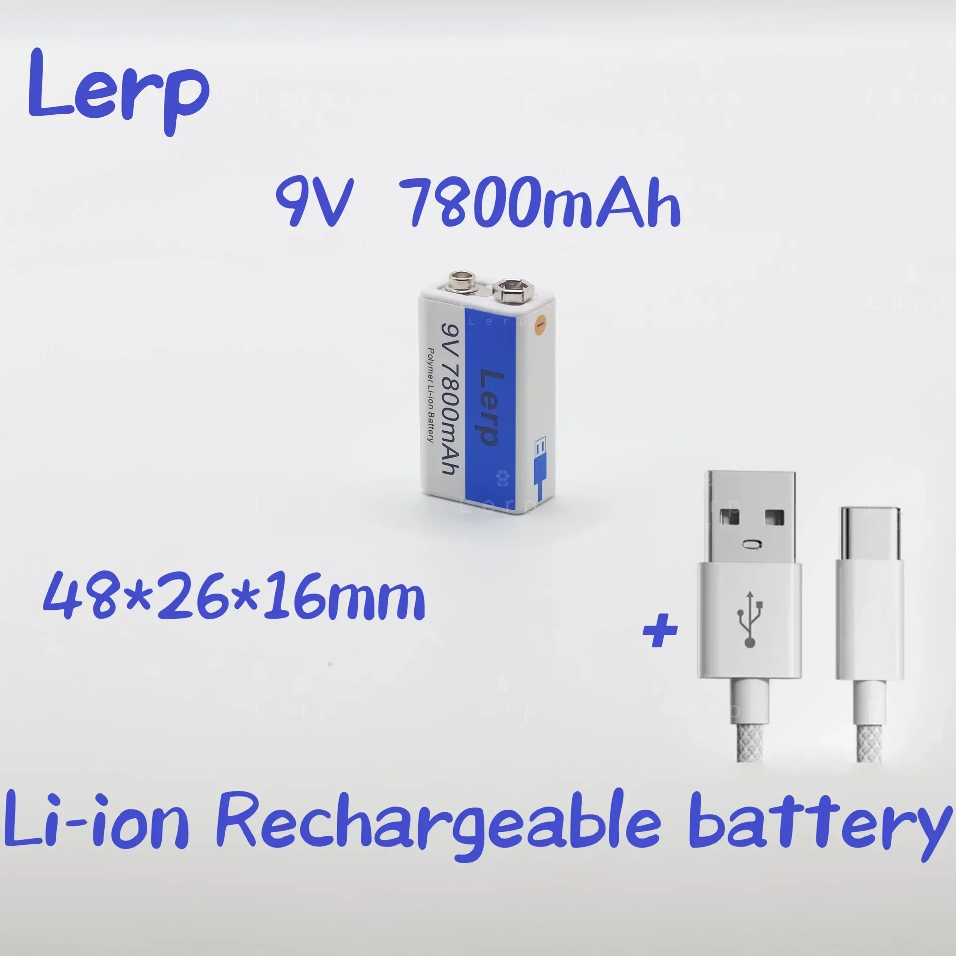 Multimeter rechargeable lithium-ion battery, 9V battery, 7800mAh, mini USB, toy, microphone, remote control, KTV use, new 2023