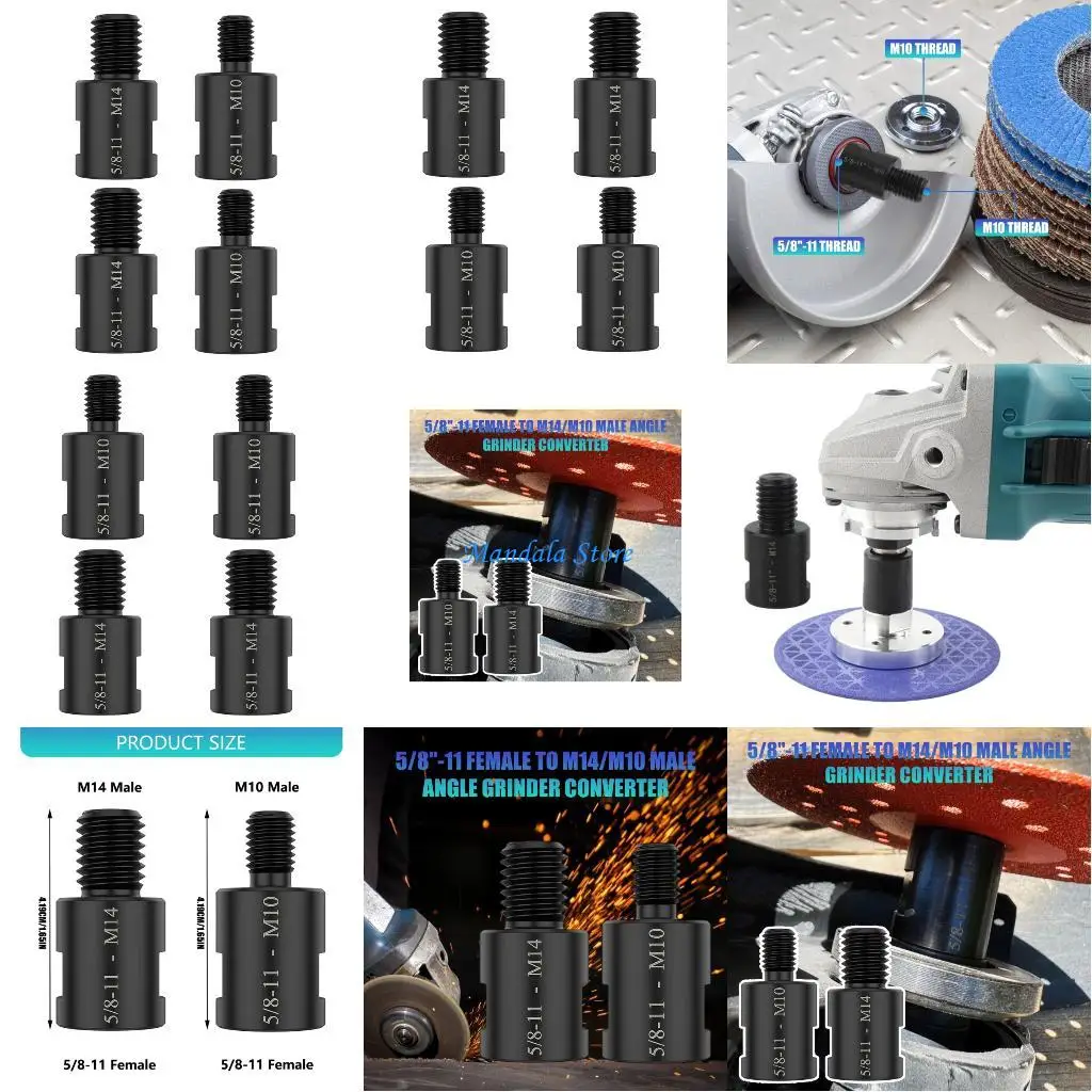 حزمة U2JC مكونة من 4 ملحقات للمطاحن العالمية تتيح تبديل الخيوط من 5/8~11 إلى M 10 وM 14 ذكر مثالية لصنفرة العمق