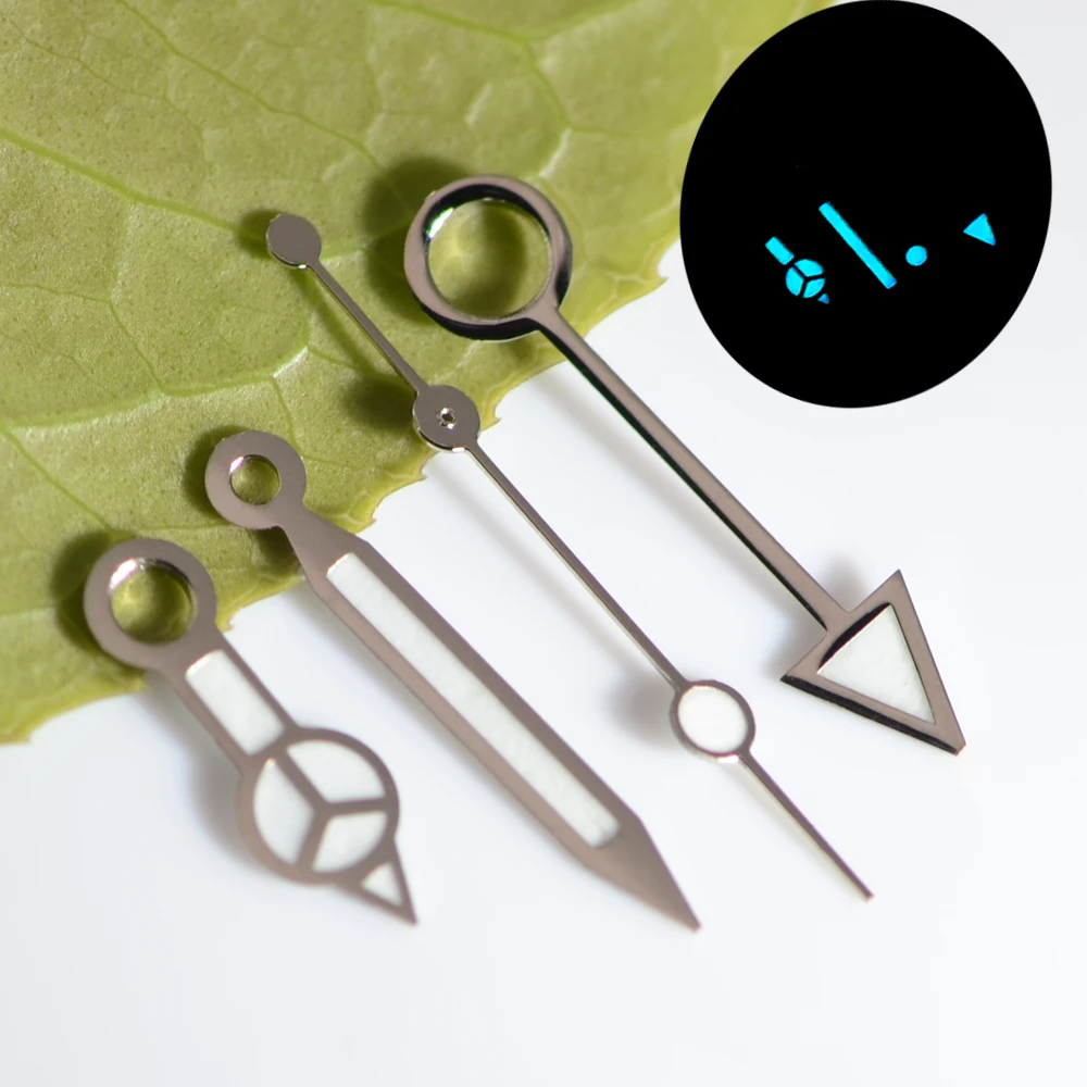 NH34 pulido 8*12*13,5*13,5mm manecillas de reloj oro rosa puntero plateado accesorios de reloj manecillas C3 azul luminoso