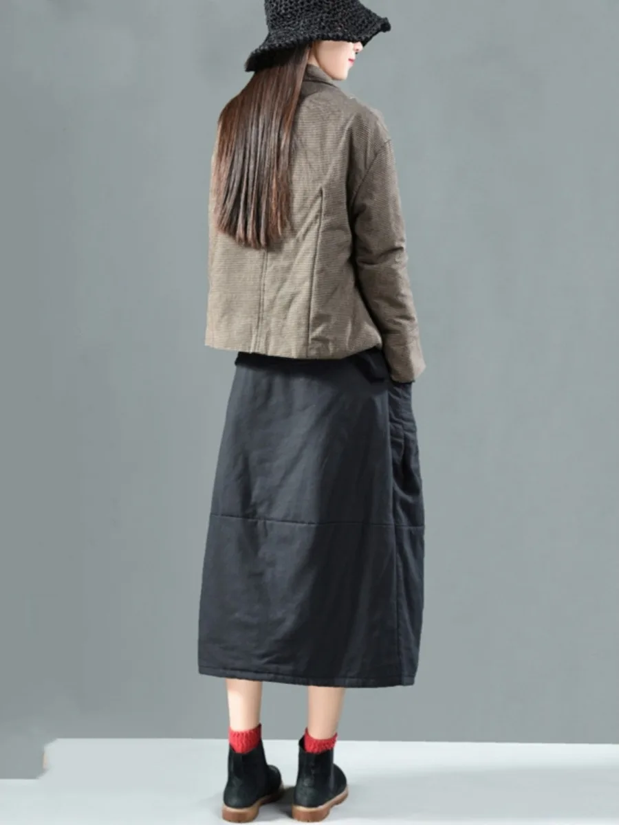 Retro bawełniana spódnica Thiened na jesień, zimę i wiosnę, damska, luźna, w kształcie litery A, ciepła, wyszczuplająca, z elastyczną talią, uniwersalna, długość do połowy łydki.