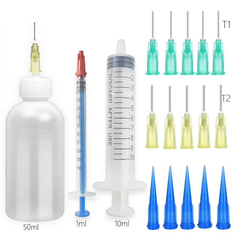 زجاجة سائل بلاستيكية مع حقنة توزيع وإبرة T1 T2 لحام الجريان لصق الكحول موزع الغراء قطرة أدوات إصلاح #1