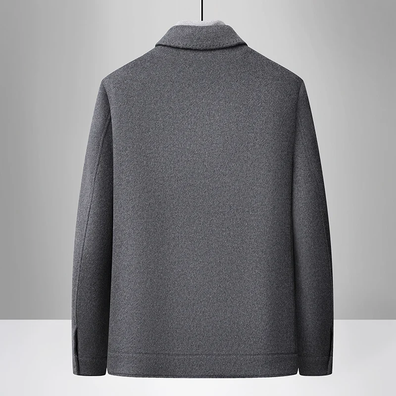 Men's 100% pure wool cardigan business casual solid knitted loose collar zipper jacket thickened duck down down jacket liner
