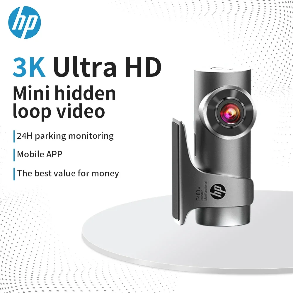 HP F488W 3K 1600P Car Recorder Compact HD Night Vision WiFi Car DVR Video Loop Video Parking Monitoring