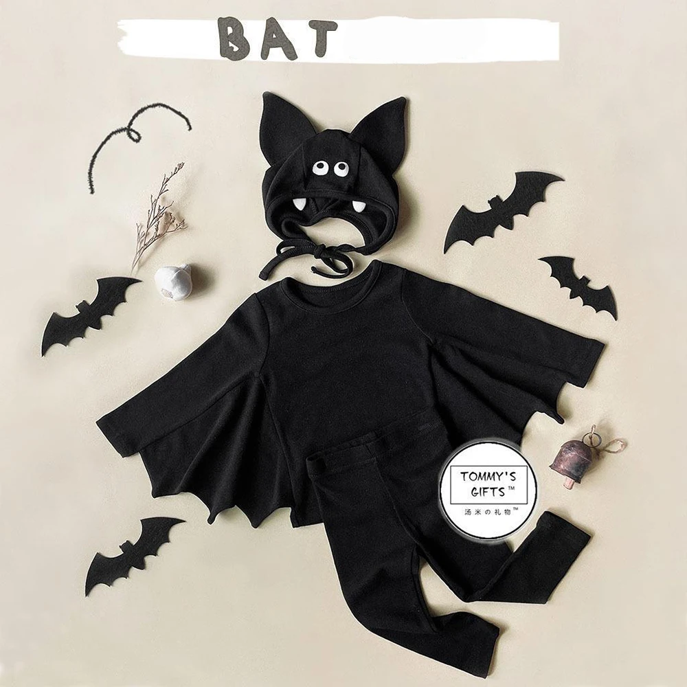 Umorden Korea Style Cute Black Bat Costume for Toddler Infant Baby 6-36M 1-3T Unisex Shirt Pants Set Halloween Fantasia Clothes