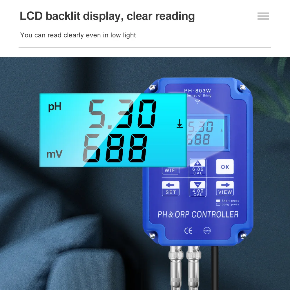 Imagem -06 - Qualidade da Água Tester para Hidroponia Aquarium ph e Orp Controlador Wifi ph Meter Bnc Sonda Substituível em 110v 220v Ph301