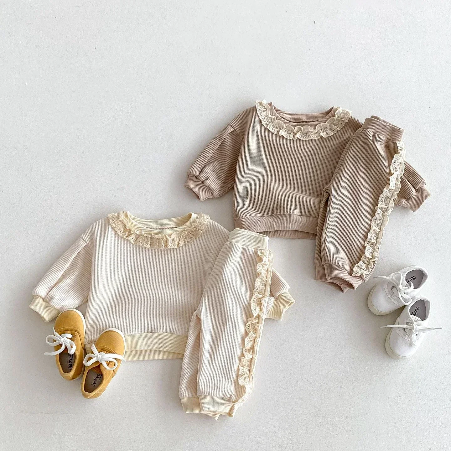 

4114 Baby Clothing Set Autumn 2024 Baby Sweet Suit Lace Collar Sweater+Pants Korean Baby Girl Casual Loose 2-piece Suit