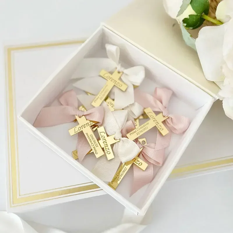 

Customized Cross Baptism Label Gold and Silver Rose Gold Acrylic Mirror Blessing Label Lettering Name Baptism Gift Decoration