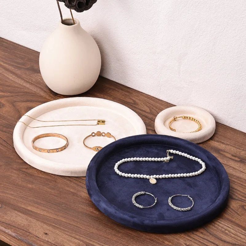 High-grade Flannel Jewelry Display Plate Necklace Ring Stud Tray Jewelry Bracelet Storage Tray Desktop Decoration Display Plate
