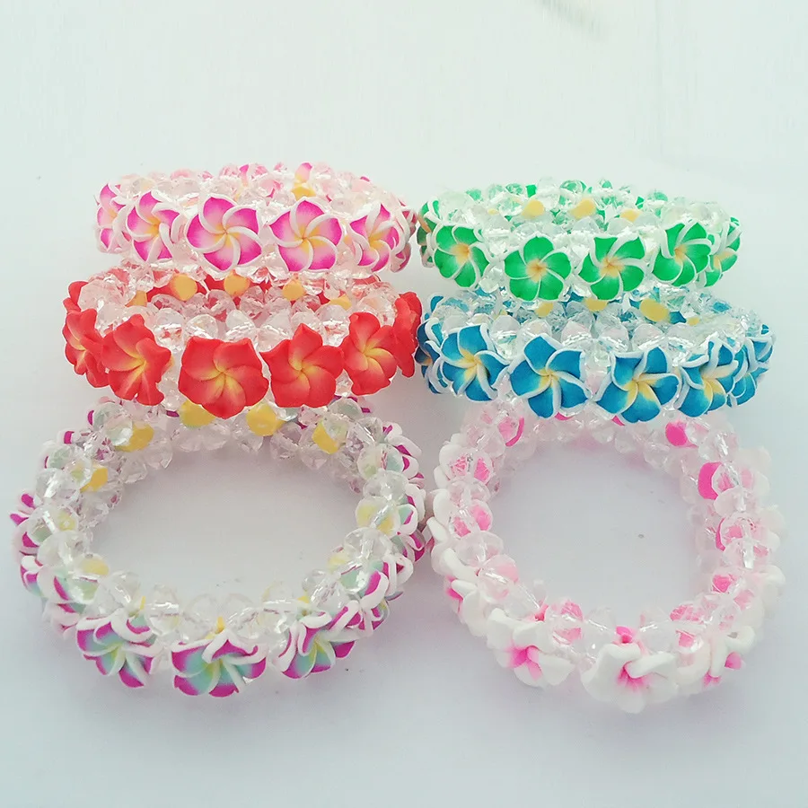 1pc/lot Handmade Cute Polymer Clay Frangipani Plumeria Flower Bracelets Hawaiian For Girls Women Holiday Seaside Hawaii Jewelry