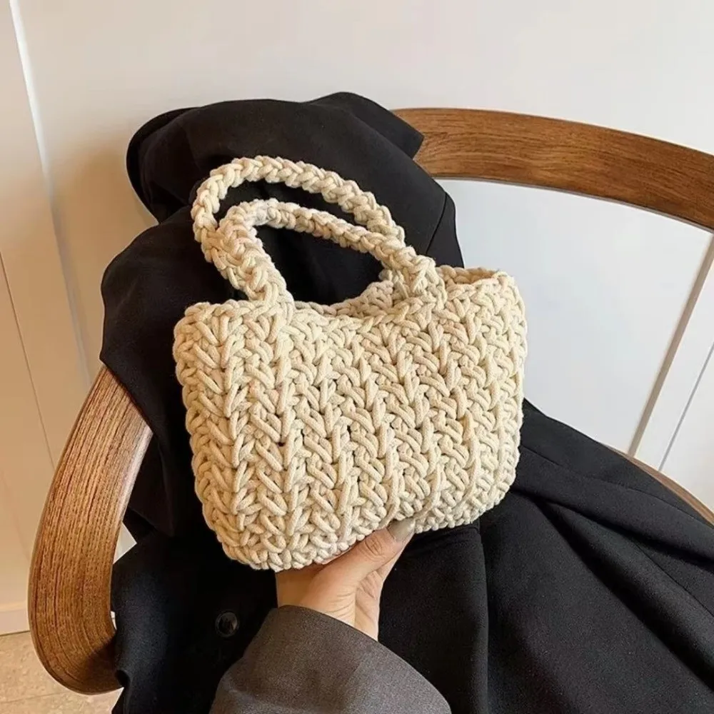 New Handmade Beach Bag Cotton Thread Hand Woven Hand Woven Bag Leisure Style Cotton Thread Bag Beach