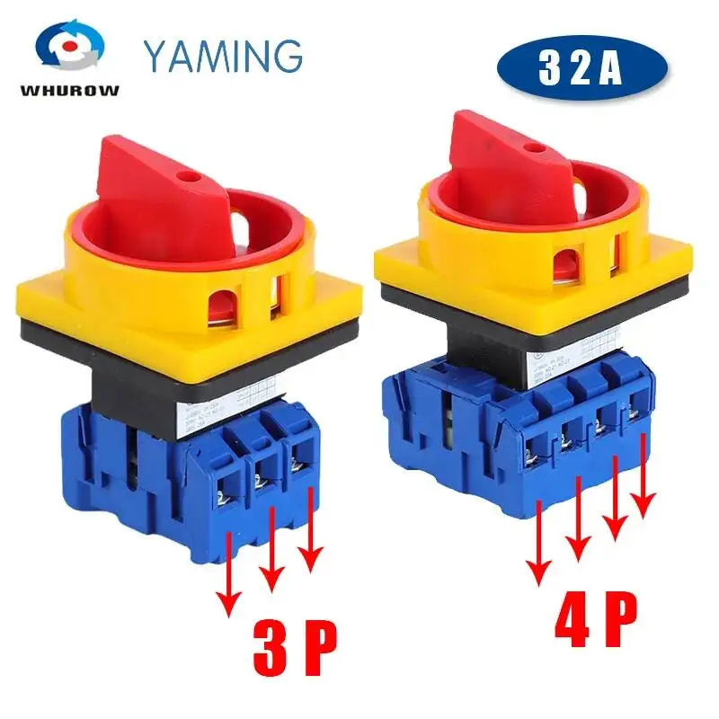 Interruptor aislador de encendido y apagado con bloqueo de almohadilla, Selector de desconexión de leva rotativa, Control de alto voltaje, 3/4P, 690V, YMD11-32A
