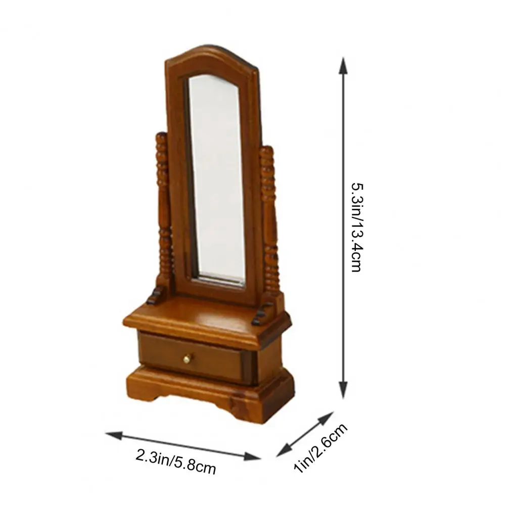 Miniature Fitting Mirror Vintage Full-length Mirror with Drawer for Doll House Bedroom Decor 1 12 Scale Floor Standing