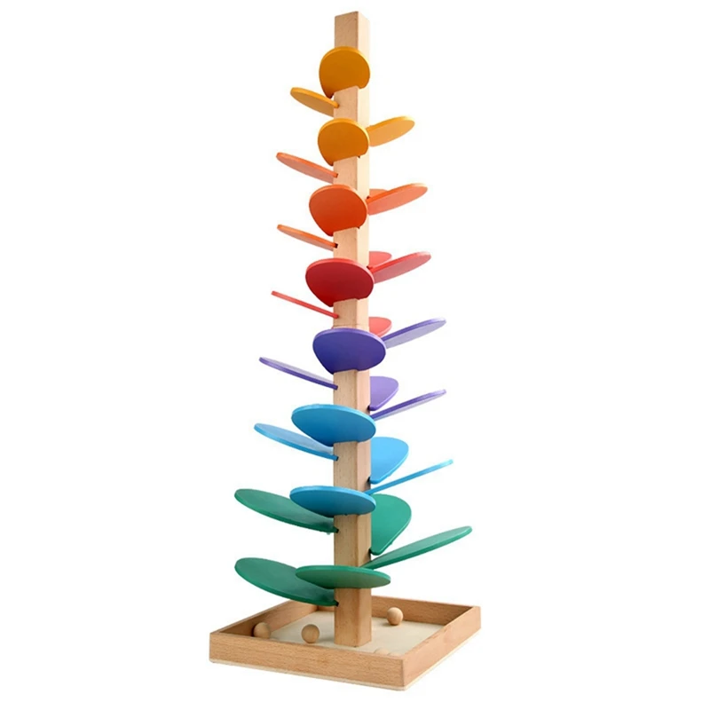 

Wooden Rainbow Music Tree Toy Wooden Petals Assembly And Marble Run Balls Tracking Toy Kids Educational Music Tree Toys