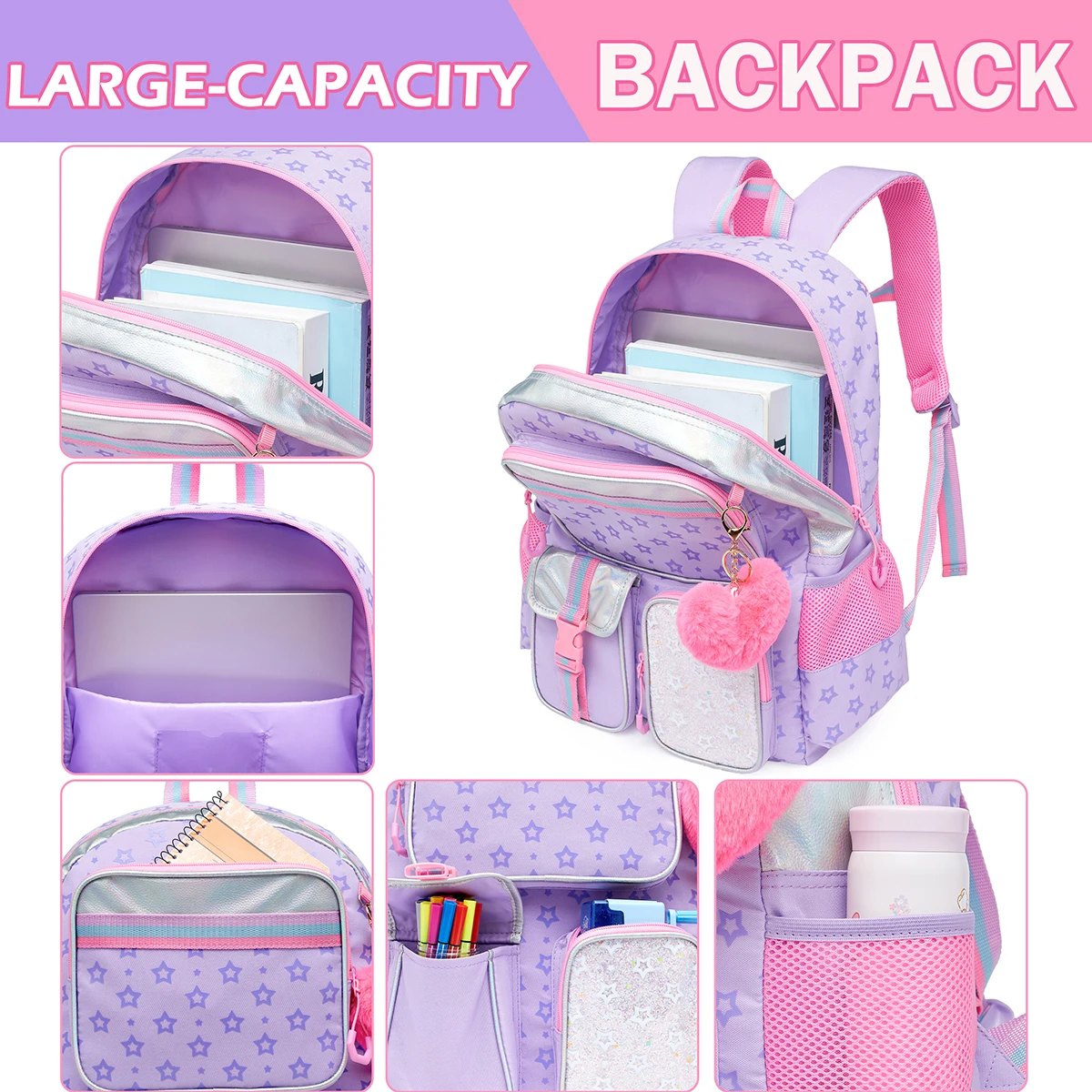 Imagem -04 - Meetbelify-mochila Multifuncional para Meninas Mochila Escolar com Pentagrama Impresso