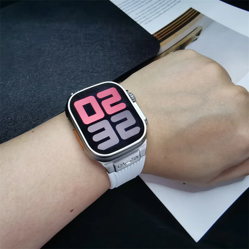 Soft Rubber Band for Apple Watch Series 9 45mm Ultra 2 49mm Band Silicone Loop Bracelet Correa for iWatch 8 7 se 3 6 5 4 42 44mm