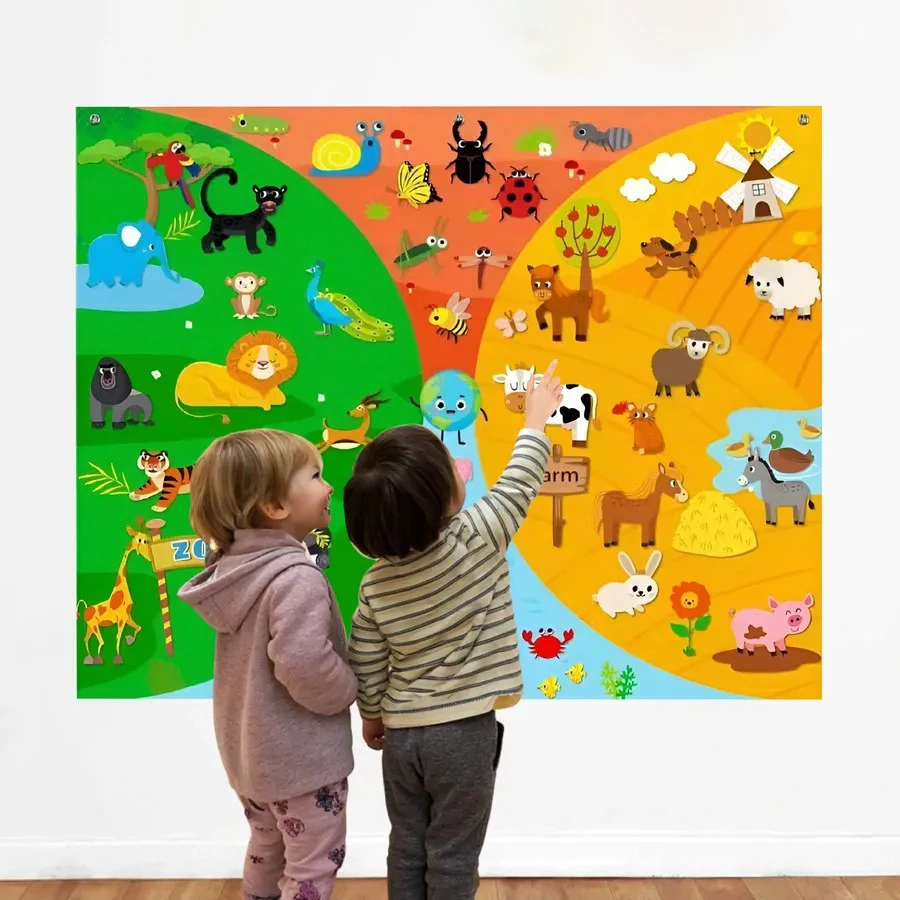 Zoo Tiere Filz Geschichte Bord Set Montessori Lernen Spielzeug Interaktive Storytelling Lehre Spielen Wand Hängen Kits Für Kinder Geschenk – Detail 17