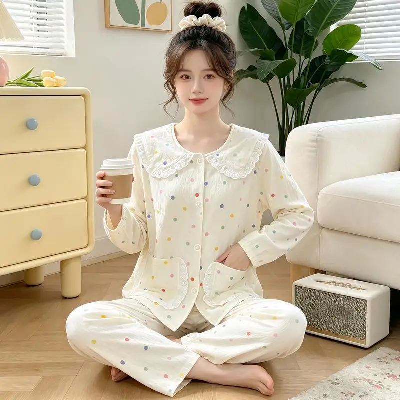 Sweet and Cute Student Pajama Women's Winter Thick Warm Square Neck Set Princess Style Gentle and Elegant Home Clothes Set