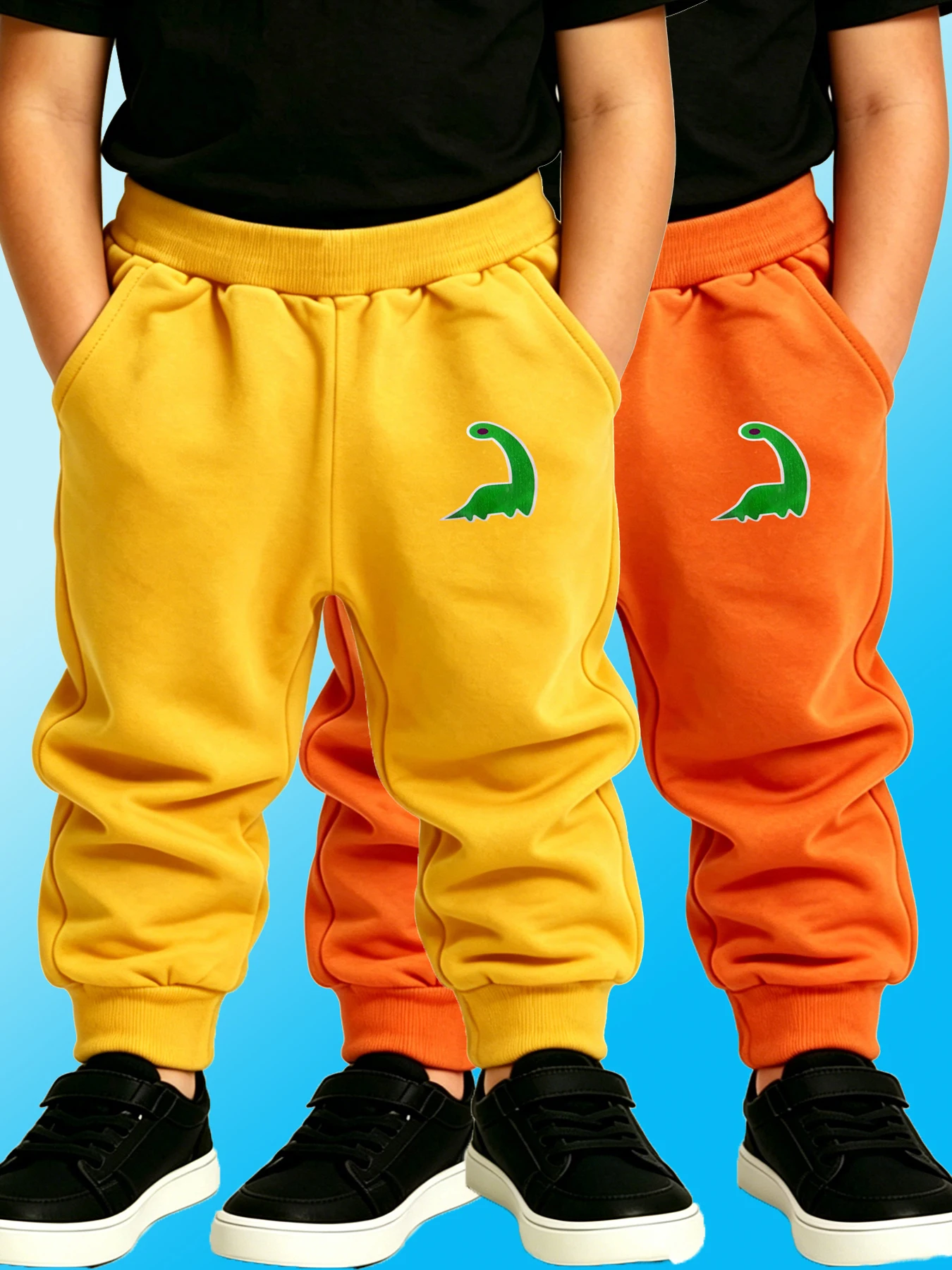 2 unidades de pantalones infantiles de color naranja y amarillo con dibujos animados, para niños y niñas, ideales para las cuatro estaciones, de estilo casual, para uso diario, pantalones deportivos tipo jogger.