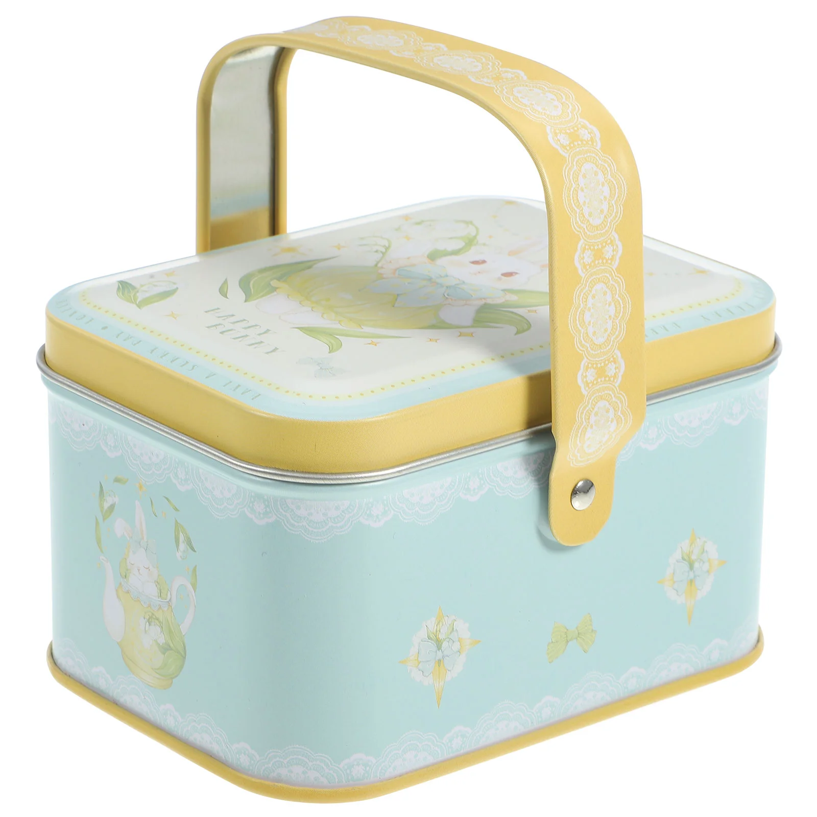 

Portable Tin Box Cookie with Handle Candy Jar Rabbit Festival Tins Tinplate Lid Holiday Supplies Travel Storage Boxes