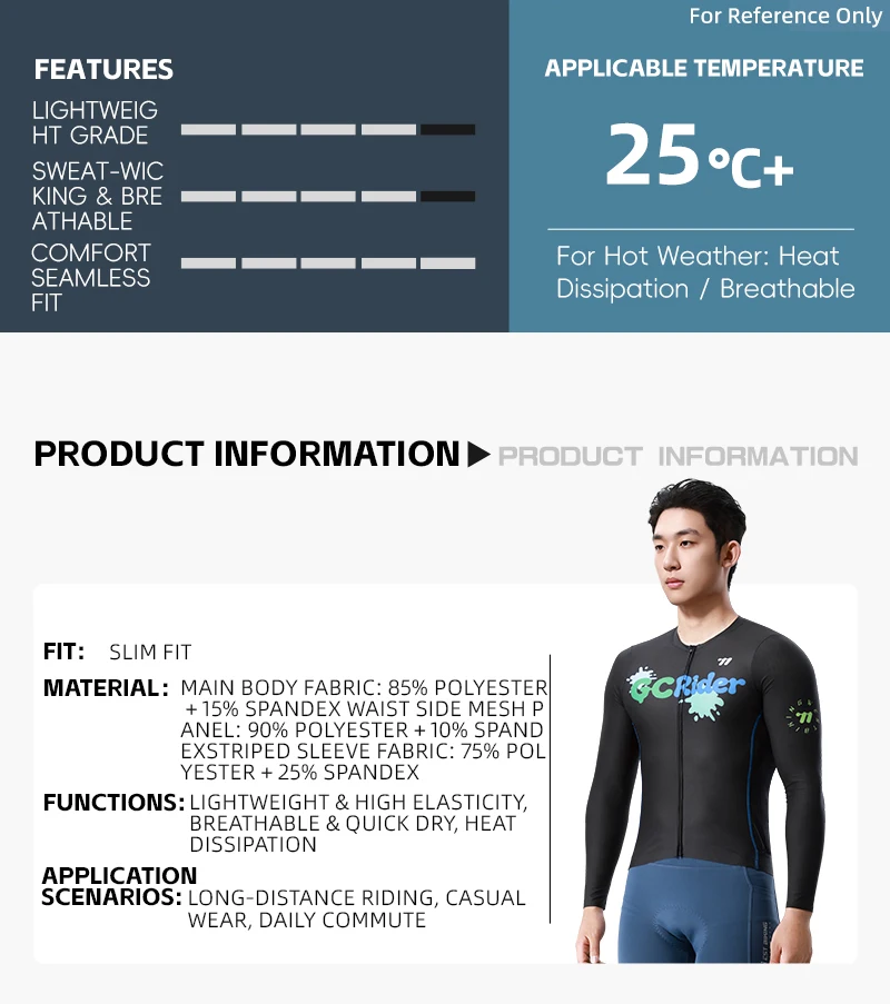 WEST BIKING Herren Fahrradtrikot Langarm Schnelltrocknend Atmungsaktiv Reflektierender Aufdruck Slim Fit Fahrradshirt Rennbekleidung Oberteil – Detail 2