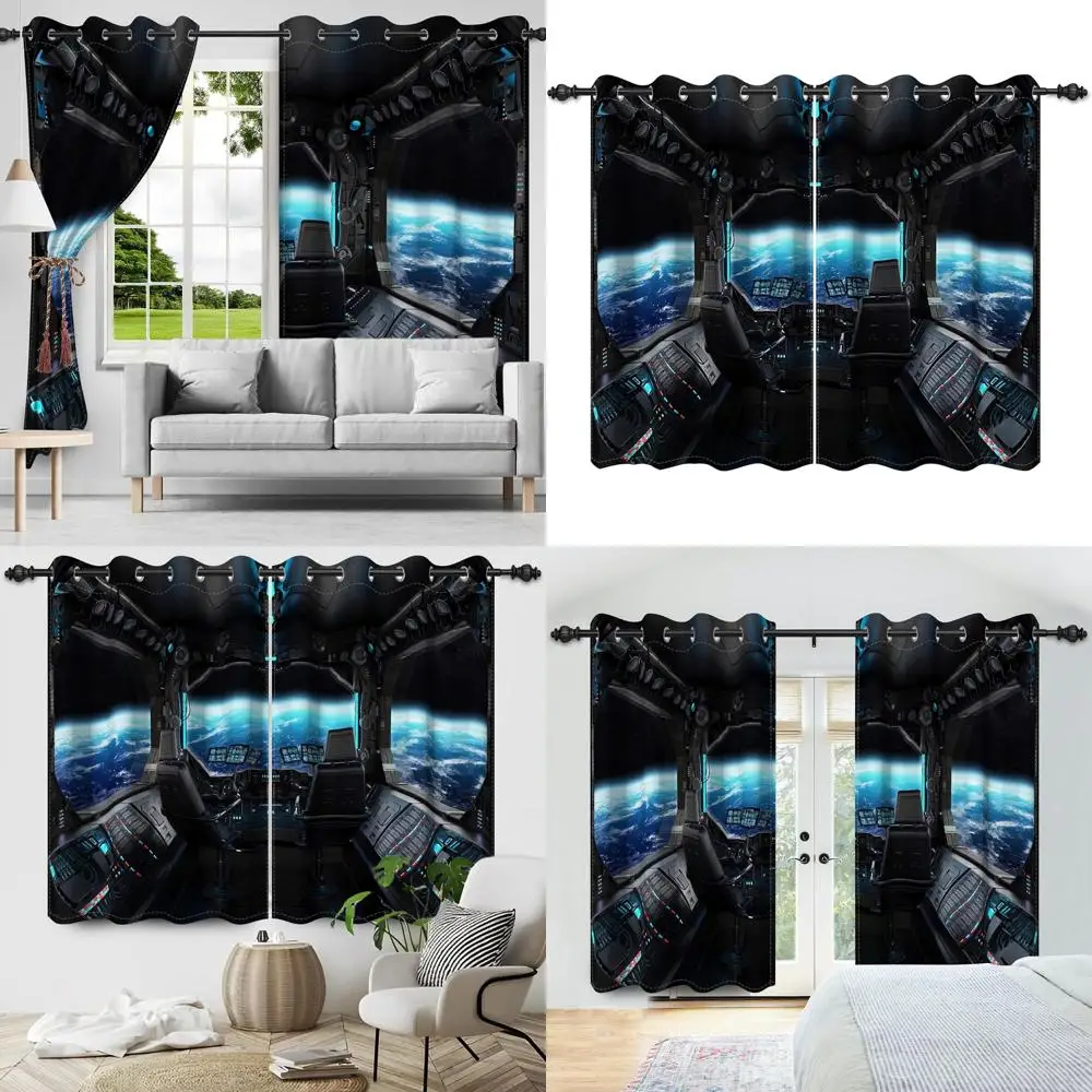 

Futuristic Spaceship-Inspired Window Curtains: 53x84 Blackout Panels for Bedrooms & Living Rooms