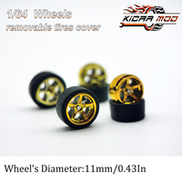 1/64 RLC Premium Wheels with Rubber Slick Tires for Hot Wheels Advan GT Model Car Refitting Parts D:11mm (1 Set)
