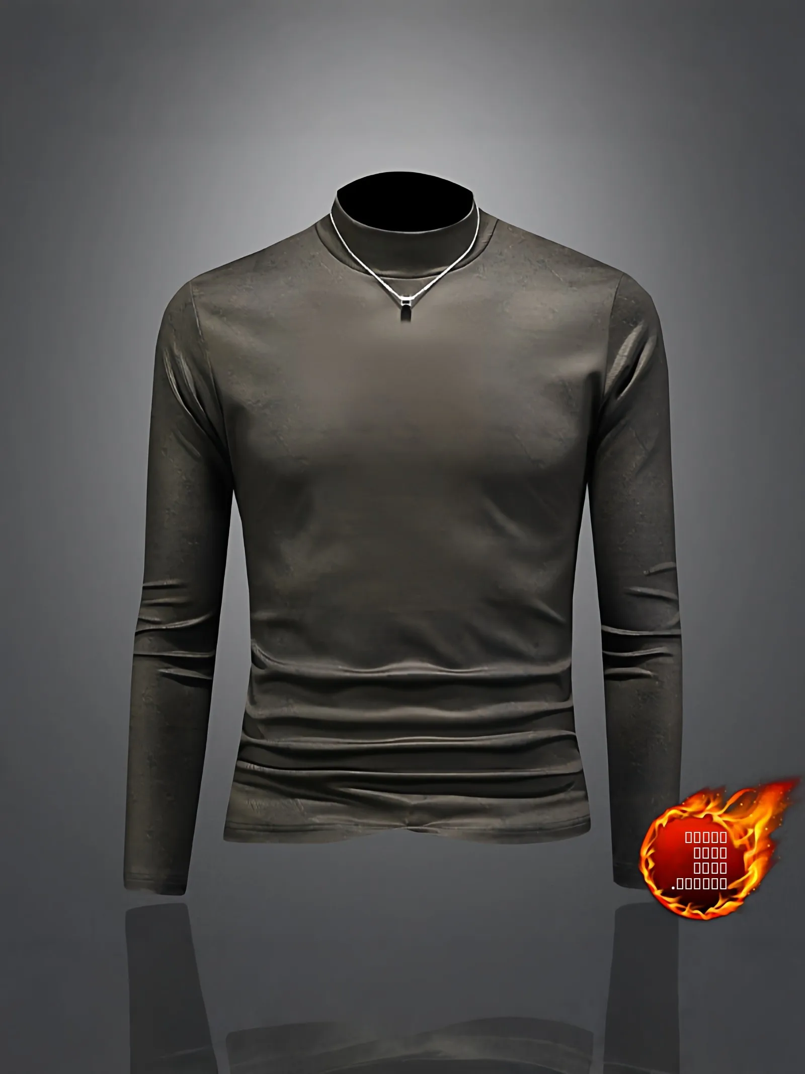 

Мужская футболка с длинным рукавом, на флисовой подкладке, с высоким воротником, облегающая, для повседневной носки, с цифровым принтом, из полиэфирного волокна