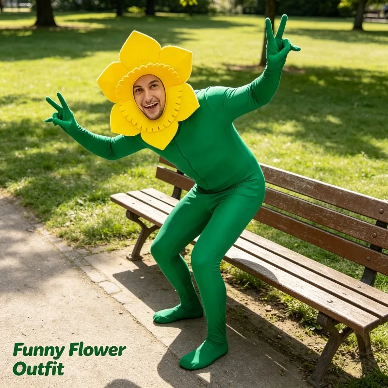 Male Adolescents Aged 14 and Above Sunflower Mascot Set Jumpsuit Is Perfect for Parade Themed Parties and Hiking Activities