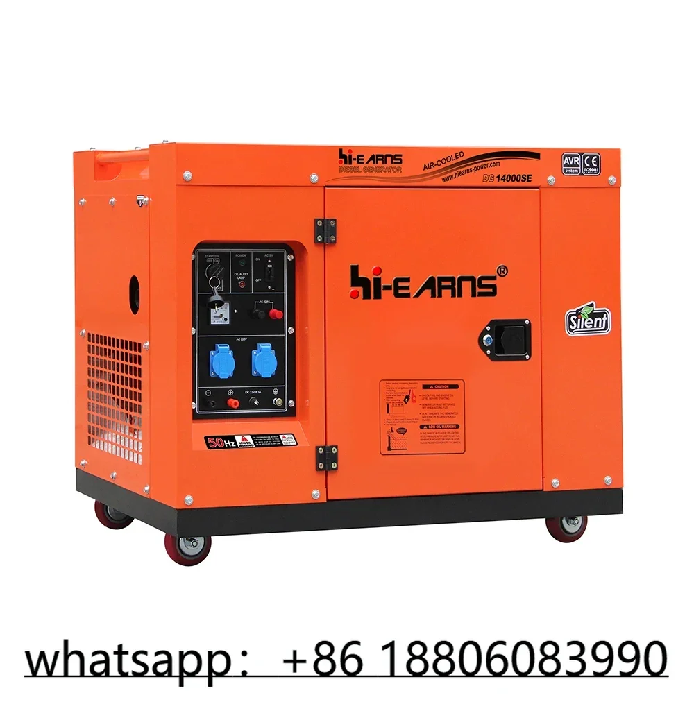 Hi-earns 10KW 12KVA Slient type air-cooled 1102F die·sel engine generator optional plug