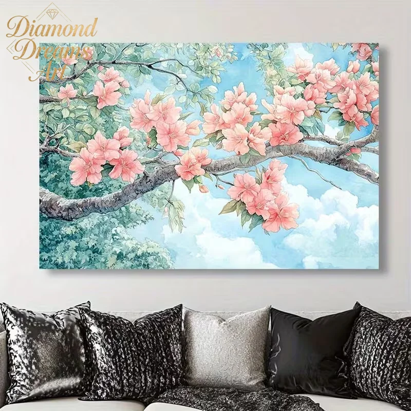 Rahmenloses, Modernes Abstraktes Kirschblüten-Wandbild, 5D DIY Diamant-Malerei-Set