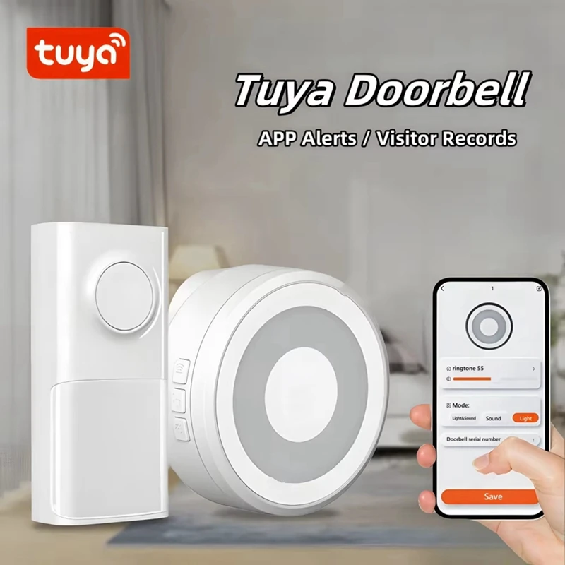 Y42A-Tuya WIFI Wireless Doorbell Outdoor IP65 Waterproof 200M Wireless Home Door Bell Chime 58 Songs Welcome Dingdong EU-Plug