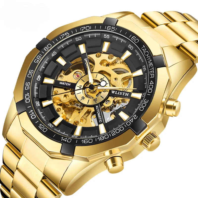 Top brand luxury watches Automatic mechanical watches Gold skull vintage Luminous pointer men's watch Mechanical movement