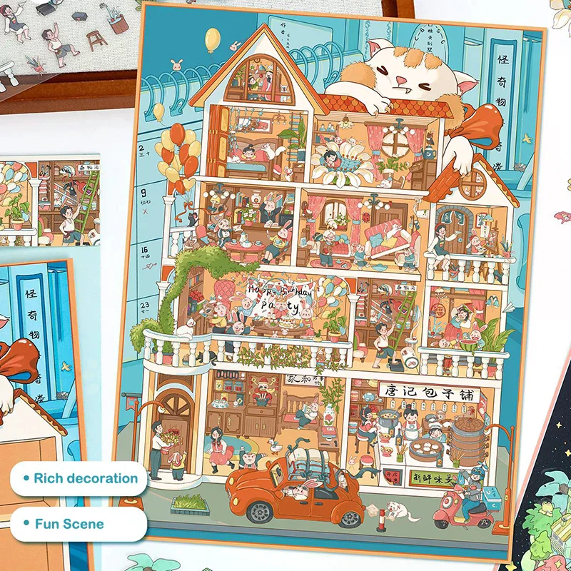 1Set Three-dimensional Miniature Scene Collection Landscape Stickers Children Decompression Toys DIY Handbook Stickers Gifts