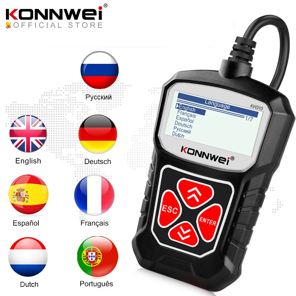 KONNWEI KW310 OBD2 Scanner  Russian Language Car Diagnostics Tool OBD 2 Car Scanner for Auto ODB2 Car Tools Better Than ELM327